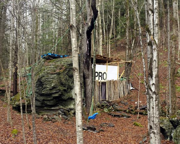 Shack made from scrap wood and tarps found in woods a mile from my house