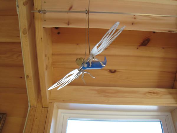 Two of the kitchen track lights are dragonflies: not a lot of light, but a lot of whimsy.