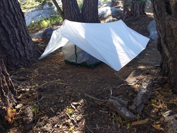 My Ray-Way tarp, bug net, and quilt at Long Lake.