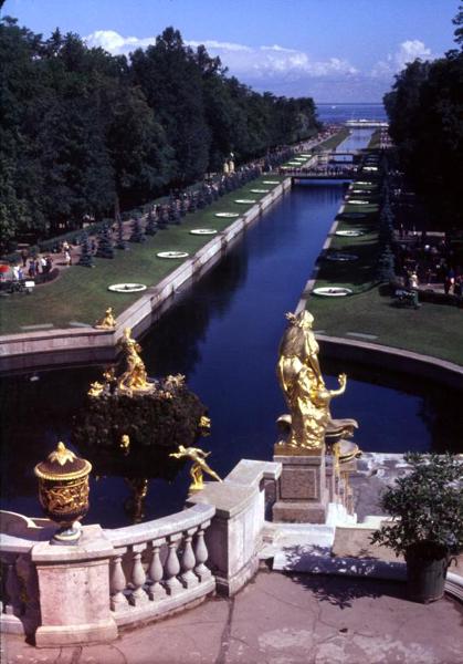 Fountains at Peter the Great's Palace near St. Petersburg, modelled after Versailles.