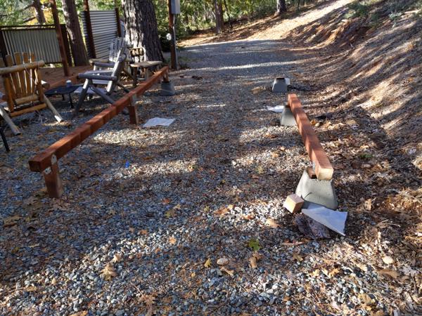 A very simple post and pier foundation.  Eventually there will be extra supports between the piers to prevent sagging.