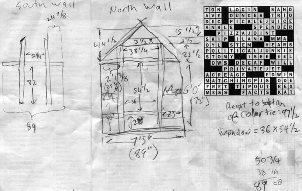 Hand-scribbled notes for the two end walls.